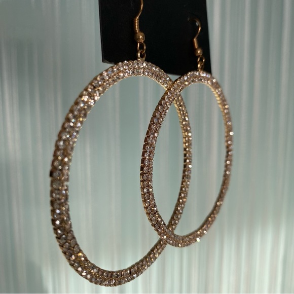 Bebe Large Hoop Diamond Earrings NWT - Picture 4 of 17